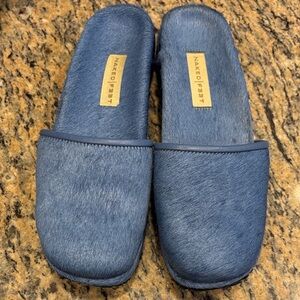 Naked Feet Blue Haircalf Slide Sandals Size 6 Made in Brazil Boho Minimalist